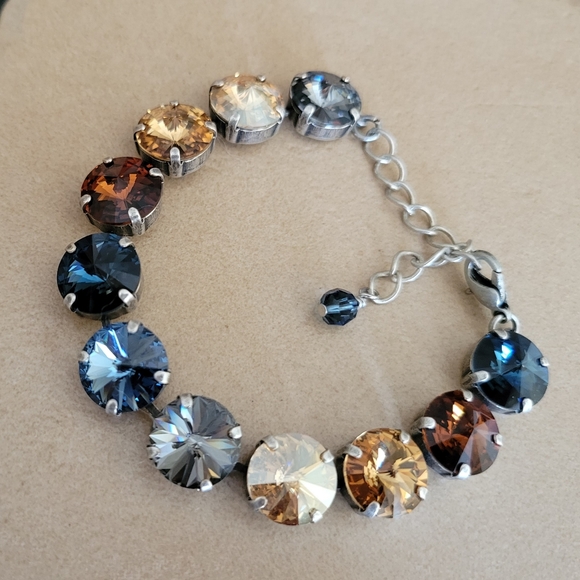 Hand Crafted Jewelry - Austrian Crystal Tennis Bracelet in Antique Silver